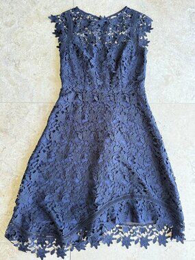 Eliza J Asymmetric Lace Dress, Navy Blue, Size 10